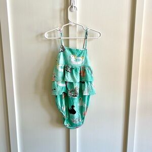 Posh Peanut Lenny Spaghetti Strap Ruffle Bubble Romper | Size 2T